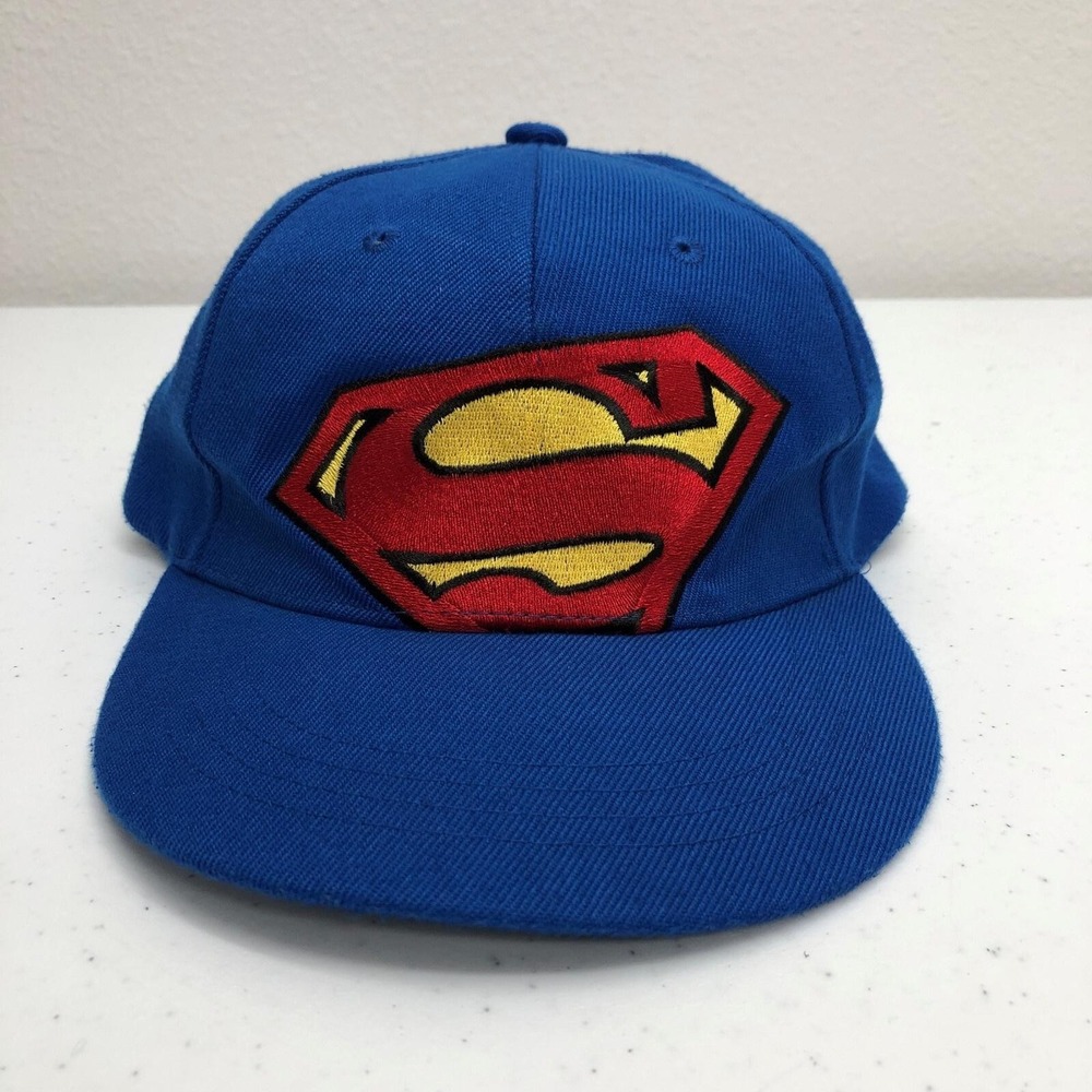 Superman Six Flags Hat Cap Snap Back Boys One Size Blue Logo DC Comics Hero